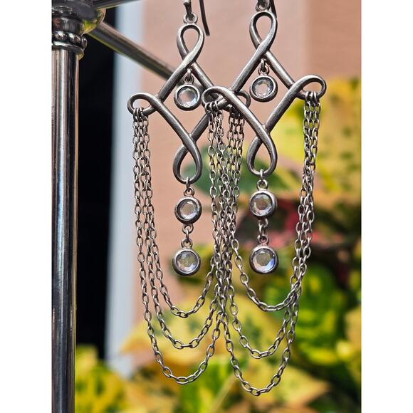 Vintage SILPADA Sterling Silver Cubic Zirconia Cleopatra Chains Dangle Earrings - Picture 5 of 7